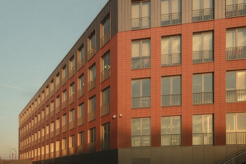 Orange Office Park façade at golden hour
